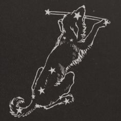 a black and white drawing of a dog with stars on it's back