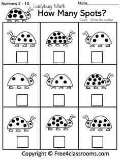 the ladybug math worksheet for kids to learn how many spots are