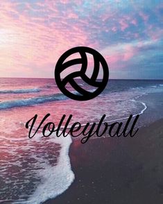 the word volleyball written in black on a beach