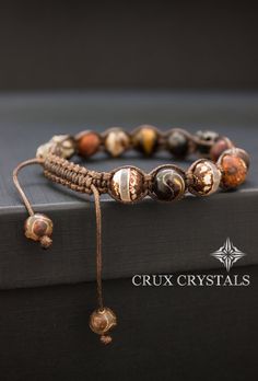 Father's Day Gift Mens Brown Agate & Tigers Eye by CruxCrystals Spiritual Braided Bracelets With Round Natural Stones, Spiritual Hand Knotted Bracelets With Round Beads, Adjustable Hand Knotted Bracelets As Gift, Adjustable Hand Knotted Bracelets For Gifts, Healing Gemstone Beads Braided Bracelets, Brown Braided Bracelets With 8mm Beads, Adjustable Agate Crystal Bracelet With 8mm Beads, Adjustable Agate Crystal Bracelet With Round Beads, Hand Knotted Round Beads Bracelets For Gifts