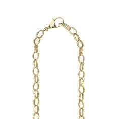 Oval flutes 18K gold form this 18 inch link necklace. Finished with a signature 18K gold lobster clasp. Formal Yellow Gold Chain Necklace With Gold Clasp, 14k Gold Oval Link Jewelry With Gold Clasp, Timeless Gold-tone Oval Link Necklace, Yellow Gold Oblong Cable Chain Jewelry, Luxury Oval Link Jewelry With Gold Clasp, Timeless Yellow Gold Necklace With Gold Clasp, Luxury Link Necklace With Gold Clasp, Gold-tone Oval Link Necklace For Formal Occasions, Formal Gold-tone Oval Link Necklace