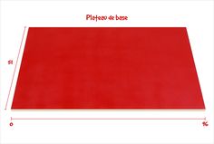 a red mat with measurements for the top and bottom part of it, including an area for