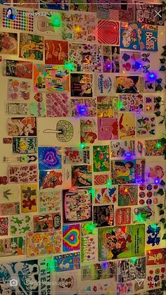 a wall covered in lots of different types of stickers