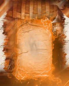 an old paper is on fire with a lantern in the background royalty illustration stock images