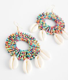 "Boutique By BKE Puka Shell Drop Earring - White/Gold , Women's Miscellaneous Seed bead hoop earring Drop measures 3 5/8" with a 2" diameter. Apparel & Accessories" Multicolor Dangling Beads Jewelry For Vacation, Multicolor Bohemian Hoop Earrings For Beach, Bohemian Multicolor Hoop Earrings For Beach, Multicolor Hoop Beaded Earrings For Beach, Multicolor Dangling Beads Hoop Earrings For Beach, Hoop Beaded Earrings With Dangling Beads For Beach, Multicolor Chandelier Earrings For Summer Beach, Multicolor Summer Chandelier Earrings For Beach, Summer Multicolor Chandelier Earrings For Beach