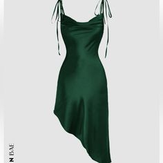 Dark Green, Backless, Spaghetti Strap, Midi Length, Brand New Green Hoco Dress, Short Green Dress, Green Silk Dresses, Green Homecoming Dresses, Dark Green Dress, Hoco Dresses, Asymmetrical Hem