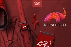 an image of a phone and headphones on a red background with the words rhinotech