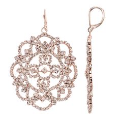 Make a beautiful style statement when you don these captivating filigree drop earrings. EARRING DETAILS Length: 3.25 in. Closures: leverback Plating: rose gold tone Not appropriate for children 14 years old and younger. Size: One Size. Color: Pink. Gender: female. Age Group: adult. Vera Wang Jewelry, Vintage Statement Earrings, Statement Earrings Wedding, Triple Hoop Earrings, Black Hoops Earrings, Crystal Earrings Wedding, Crystal Chandelier Earrings, Silver Statement Earrings, Crystal Hoop Earrings