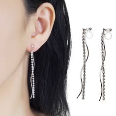 Modern Feminine Style, Non Pierced Earrings, Rhinestone Chain, Loop Earrings, Silver Bar, Business Planner, Threader Earrings, Silver Bars, Silver Rhinestone