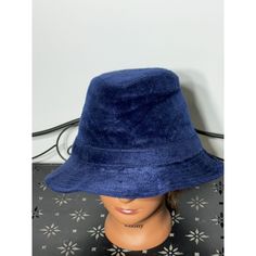 Betmar Vintage Blue Velour Bucket Hat Blue Flat Brim Bucket Hat One Size, Blue Flat Brim Bucket Hat, Winter Blue Bucket Hat, Blue Flat Brim Sun Hat One Size, Vintage Blue Wide Brim Bucket Hat, Vintage Wide Brim Blue Bucket Hat, Blue Fedora Hat One Size Fits Most, Blue Winter Bucket Hat With Curved Brim, Blue Brimmed Cloche Hat For Beach