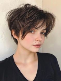 Trendy Short Hair with Curtain Bangs Styles for 2024 Pixie Cut With Curtain Bangs, Shaggy Pixie Cut, Haircuts With Curtain Bangs, Bangs Styles, Shaggy Pixie Cuts, Hair With Curtain Bangs, Hairstyle For Chubby Face