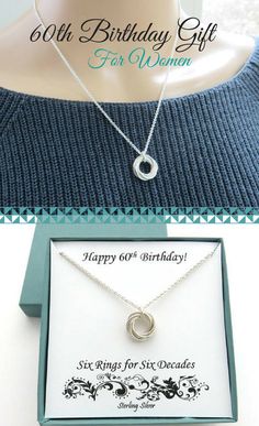 60th Birthday Gift for Women | Sterling Silver Ring Necklace Handmade Jewelry by MarciaHDesigns | 60th Birthday Necklace Nickel-free Jewelry For Anniversary, Classic Jewelry For Birthday And Mother's Day, Classic Hallmarked Jewelry For Birthday, Sterling Silver Jewelry With Hallmark For Birthday, Silver Hallmarked Jewelry For Birthday, Classic Jewelry For Birthday Gift, Elegant Nickel-free Jewelry For Birthday, Silver Birthday Jewelry, Silver Jewelry For Birthday