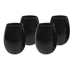 three black vases sitting next to each other