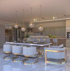 a modern kitchen and dining room are shown in this 3d renderer image from the company's website