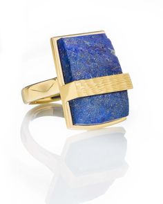 hand-carved Lapis Lazuli rock ring in 18kt textured yellow gold Rock Ring, Rock Rings, Gold Hands, Druzy Ring, Lapis Lazuli, Hand Carved, Headphones, Carving, Yellow Gold