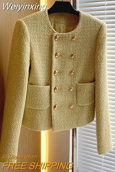 Shipping: Worldwide Express Shipping AvailableDelivery time: 🚚7-15Days Fast ShippingReturns: Fast refund,💯100% Money Back Guarantee. Yellow Tweed Jacket Outfit, Autumn Cardigan, Tweed Fashion, Mode Mantel, Womens Tweed Jacket, Inner Confidence, Radiate Confidence, Tweed Shorts, Blazer Jackets For Women