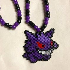 Kandi Necklace- Gengar Pokmon Handmade With Lots Of Love Made With Mini Perler Beads Super Stretchy Fabric Cord Handmade Purple Beaded Necklaces With Round Beads, Handmade Black Beads For Crafting, Purple Beaded Necklace As Gift, Purple Beaded Necklaces With Round Beads Gift, Purple Round Beaded Necklaces As Gift, Purple Beaded Necklaces For Gifts, Handmade Purple Beaded Necklace Gift, Gengar Perler Bead Pattern, Handmade Purple Beads For Gifts