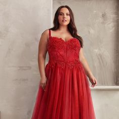 This Enchanting Dress Combines Ethereal Tulle, Delicate Floral Lace, And Expert Craftsmanship, Ensuring You Radiate Timeless Elegance And Sophistication. The A-Line Silhouette Of This Dress Flows Gracefully From The Waist, Creating A Universally Flattering Look That Enhances Your Curves And Flatters All Body Types. The Sleeveless Design Showcases Your Arms And Shoulders, Adding A Touch Of Femininity And Making It Perfect For Any Formal Occasion. Fabric: Tulle Length: Long Color: Red Neckline: Sw Enchanting Dress, Cinderella Dresses, Glamorous Dresses, Floor Length Skirt, Plus Size Prom Dresses, Open Back Dresses, Modern Dress, Luxury Dress, Long Prom Dress