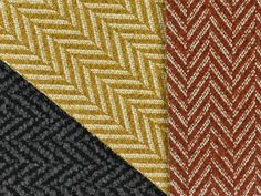 three different colors of fabric with herringbones and zigzag patterns on them