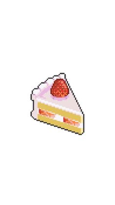 a piece of cake that is pixeled in the shape of a heart with a strawberry on top