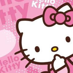 the hello kitty poster is pink and has a bow on it's head,