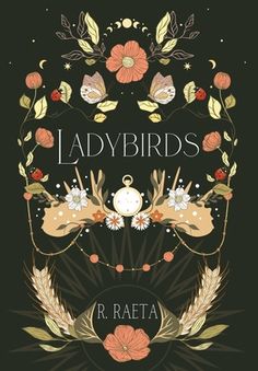 the cover of ladybirds by r rata, with flowers and leaves around it