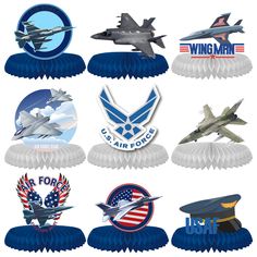 an assortment of air force emblems and badges