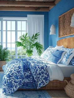 Bohemian Blue & White Beach Bedrooms | BOHO Beach Bedroom Beach Bedrooms, Dorm Room Inspo