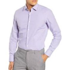 Sharp Fit - Spread Collar - Curved Cuffs - French Front - Mini Check/Dot Pattern - Curved Shirttails Fiber Content 100% Cotton Pastel Tone Sz 17 Purple Cotton Business Casual Shirt, Business Casual Purple Cotton Shirt, Purple Fitted Cotton Shirt, Fitted Cotton Dress Shirt For Fall, Purple Fitted Top For Semi-formal Occasions, Fitted Purple Top For Semi-formal Occasions, Purple Slim Fit Shirt For Spring, Fitted Purple Business Shirt, Purple Cotton Dress Shirt For Work