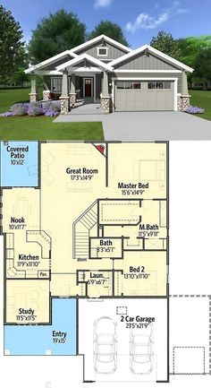 two story house plan with garage and living area