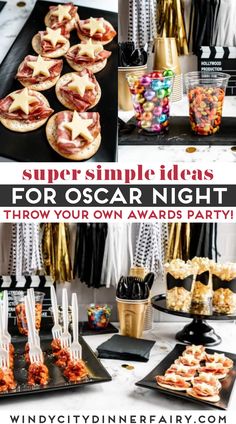 an oscar party with desserts and snacks