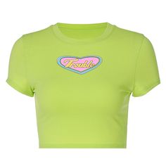 Trouble Crop Top in Green - Boogzel Apparel Cheap Stretch Green Cropped T-shirt, Cheap Sporty Green Cropped T-shirt, Cheap Pre-shrunk Green Tops, Crop Top Korean, Egirl Clothes, Women Summer Casual, Outfit Png, Graphic Crop Top, Green Crop Top