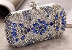 Silver Royal Blue Crystal Floral Leaves Embroidered Wedding Clutch, Statement Bag, Evening Clutch, Wedding Clutch, Cross Body Bag - Etsy Blue Rhinestone Evening Bag For Weddings, Blue Rhinestone Clutch For Events, Blue Clutch Bag For Wedding, Blue Rhinestone Clutch Evening Bag, Blue Wedding Clutch Bag, Elegant Blue Evening Bag With Rhinestones, Blue Embellished Evening Bag For Formal Occasions, Formal Blue Embellished Evening Bag, Blue Clutch Evening Bag For Wedding