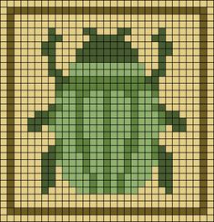 a cross stitch pattern with an image of a green beetle