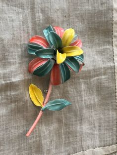 "Lovely vintage enamel flower brooch. It is in excellent vintage condition! Approximate Measurements: 3.5\" long x 2\" diameter" Vintage Flower Enamel Pin, Vintage Spring Brooches, Vintage Multicolor Enamel Pin, Vintage Green Flower Brooches, Vintage Enamel Flower Brooches, Vintage Enamel Flower Brooch, Crafting Materials, Old Lamps, Pearl Brooch