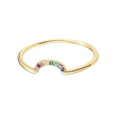 Our Rainbow Arch ring will add the perfect splash of color to your ring stack and looks equally cool worn solo. A beautiful symbol to celebrate love, hope and inclusion. Available in gold or silver. DETAILS 14kt gold plated or sterling silver sizes 5-12 available 1.5mm band Looks beautiful stacked with our opal solitaire ring Rainbow 14k Gold Stackable Jewelry, Elegant Adjustable Rainbow Rings, Rainbow 14k Gold Rings, Rainbow 14k Gold Round Rings, Rainbow Stackable Jewelry For Promise Ring, Elegant Stackable Rainbow Ring, Rainbow Arch, Opal Solitaire Ring, Beautiful Symbols