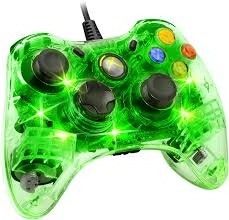 a close up of a green controller with lights on it's sides and buttons