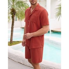 Elevate your summer wardrobe with the WhizMax Men's 2-Piece Summer Beach Outfit. This set includes a short-sleeve button-down shirt and matching drawstring shorts, perfect for a relaxed yet stylish look.

- Material: Soft, skin-friendly fabric for optimal comfort
- Shirt Features: Cuban collar, short sleeves, single chest pocket
- Shorts Features: Elastic waist with drawstring, two side pockets
- Color: Solid, classic hue for versatile styling
- Gender: Male
- Age Group: Adult

Designed with a t Solid Camp Shirt For Summer Vacation, Solid Color Summer Camp Shirt For Beach, Solid Color Camp Shirt With Pockets For Beach, Solid Summer Camp Shirt With Pockets, Solid Beach Camp Shirt With Pockets, Summer Camp Shirt With Pockets For Beach, Summer Beach Camp Shirt With Pockets, Solid Relaxed Fit Camp Shirt For Vacation, Summer Vacation Camp Shirt With Pockets