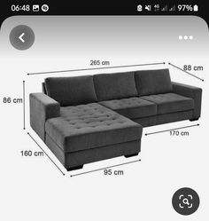 an image of a couch with measurements for it