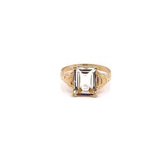 Vintage 1940's 10k yellow gold rectangular stone ring. The ring would be  a great travel ring. The size of the ring is a 7, and has the ability to be resized. The  height of the ring off of the finger is 4.3mm. The width of the band is 2mm. Center stone measures 10mm x 7.7mm Formal Birthstone Ring With Rectangular Stone, Formal Rectangular Emerald Ring With Center Stone, 14k Gold Rectangular Emerald Anniversary Ring, Classic Rectangular Emerald Wedding Ring, Classic Wedding Emerald Cut Emerald Ring, Formal Rectangular Birthstone Ring, Classic Gold Square Cut Emerald Ring, Rectangular 14k Gold Emerald Promise Ring, Classic Rectangular Gemstone Birthstone Ring