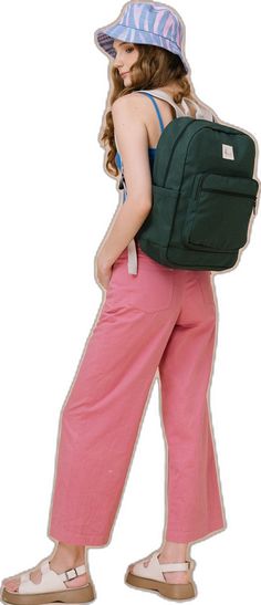 Back To School Backpack With Side Pockets, Casual Green Backpack With Multiple Pockets, Casual Backpack With Multiple Pockets For Back To School, Casual Student Backpack With Functional Pockets, Green Cotton Backpack For Back To School, School Backpack With Pockets Made Of Cotton, Everyday Backpack With Side Pockets For Back To School, Cotton Backpack For Back To School, Casual Backpack With Zipper Pocket For Back To School