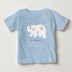 This cute " winter onederland " 1st/first birthday blue t-shirt features a polar bear with a party hat with faux silver glitter snowflakes. Personalize it for your needs. You can find more polar bear products at my store. First Birthday Blue, Pink 1st Birthday, First Birthday Pink, Glitter Snowflakes, Winter Onederland, Top Baby Products, Pink T Shirt, Baby T Shirt, Party Hat