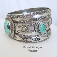 Schaef Designs Stormy Mountain turquoise & hand stamped sterling silver Southwestern bangle bracelet | New Mexico Southwestern Stamped Turquoise Sterling Silver Bracelet, Southwestern Etched Bangle Jewelry, Southwestern Etched Turquoise Jewelry, Southwestern Silver Stamped Cuff Bracelet, Southwestern Turquoise Inlay Sterling Silver Bracelet, Turquoise Stone Jewelry, Metal Stamped Jewelry, Stamped Metal