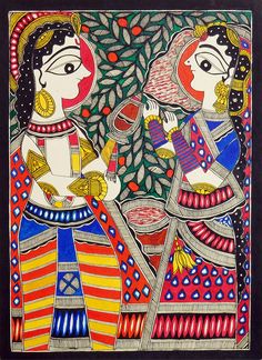 Madhubani Radha Krishna, Rajasthani Miniature Paintings, Art Krishna, Embroidery On Paper, Krishna Radha Painting