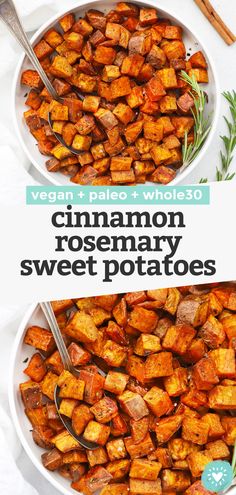 two bowls filled with cinnamon rosemary sweet potatoes