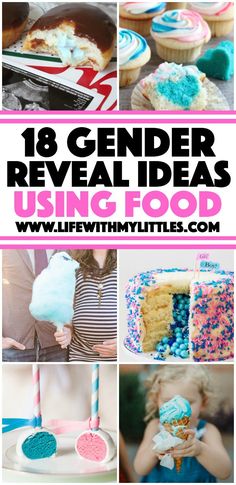 These 18 gender reveal ideas using food are so cute! Seriously such fun ways to reveal your baby's gender! #genderreveal #itsaboy #itsagirl #pregnancy #20weeks #genderultrasound Cute Gender Reveal Food Ideas, Cute Gender Reveal Snack Ideas, Fun Easy Gender Reveal Ideas, Food Gender Reveal Ideas, Gender Reveal Food And Drink Ideas, Gender Reveal Food, Gender Prediction