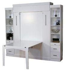 a white desk with shelves and drawers underneath it