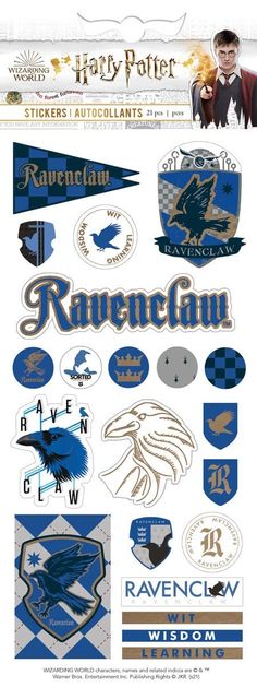 Harry Potter foil stickers shown in packaging featuring Harry Potter Ravenclaw House illustrations with silver and blue details. Harry Potter Sticker, Harry Potter Scrapbook, Imprimibles Harry Potter, Harry Potter Stickers, Harry Potter Printables, Ravenclaw House, Anniversaire Harry Potter, Buku Harry Potter, Theme Harry Potter