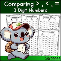 a printable worksheet for comparing numbers with an image of a koala bear