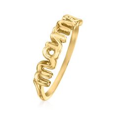 Ross-Simons - 14kt Yellow Gold "Mama" Ring Size 8. RS Pure. Modern designs that complete your outfit and complement your personality. Show her how special she is with this dainty ring, featuring the word "mama" in a sweet lowercase script centered on the simple band. A meaningful addition to any stack. 1/8" wide. 14kt yellow gold "mama" ring. Mama Ring, Simple Band, Dainty Ring, Lowercase A, Gold Bracelet, Ring Size, Modern Design, Fine Jewelry, Size 7